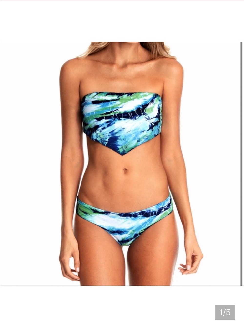 Maaji Strapless Bandeau Two-Piece Swim Set in Blue-Green Tie-Dye